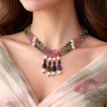 Natural Tourmaline Briolette Drop & Pearl Gemstone Necklace Jewelry