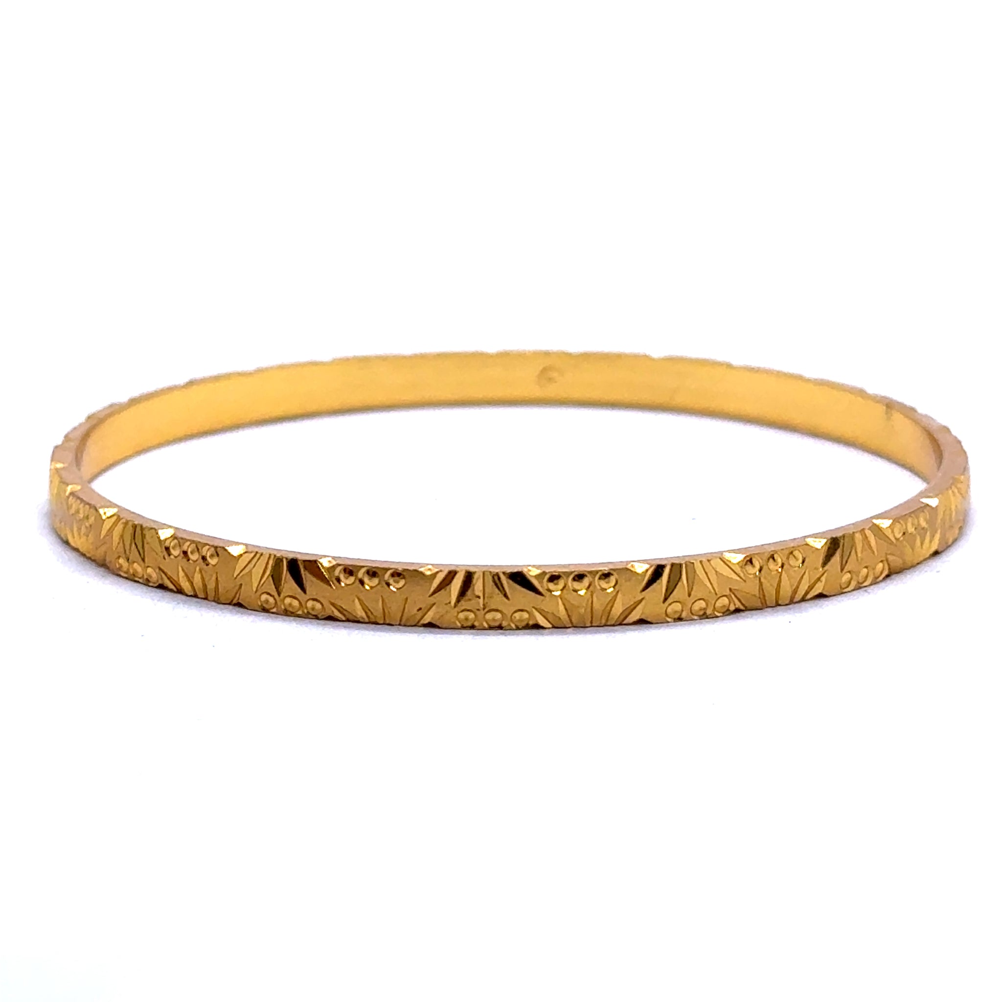 Traditional Gold Bangles with Yellow Gold Plating, Engraved Segments, and Geometric-Inspired Motifs Electro Gold Plated Bangle
