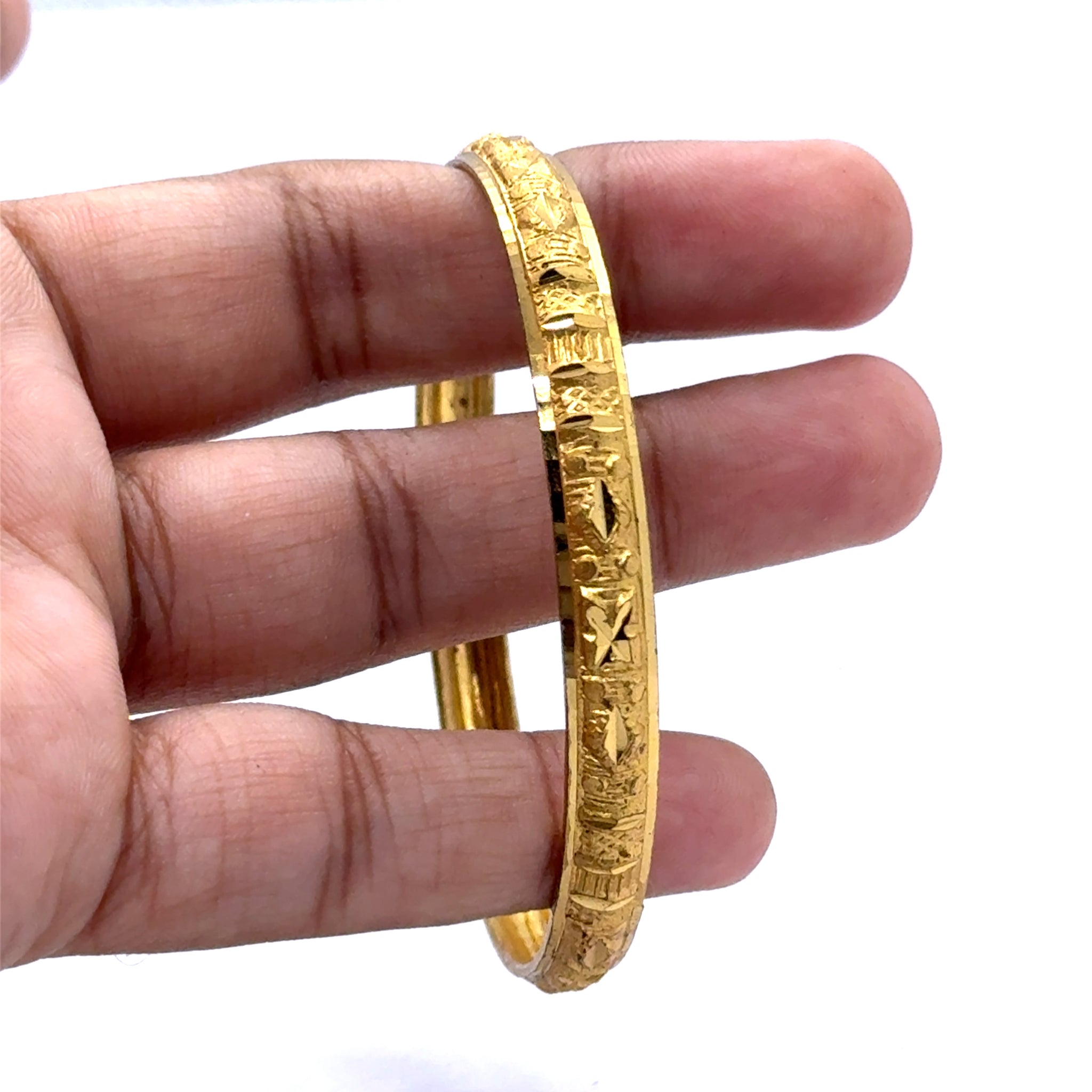 Textured Yellow Gold Plated metal Bangles with Classic Geometric Motifs and Hand-Engraved Detailing
