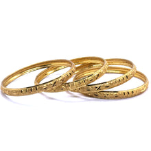 Textured Yellow Gold Plated metal Bangles with Classic Geometric Motifs and Hand-Engraved Detailing