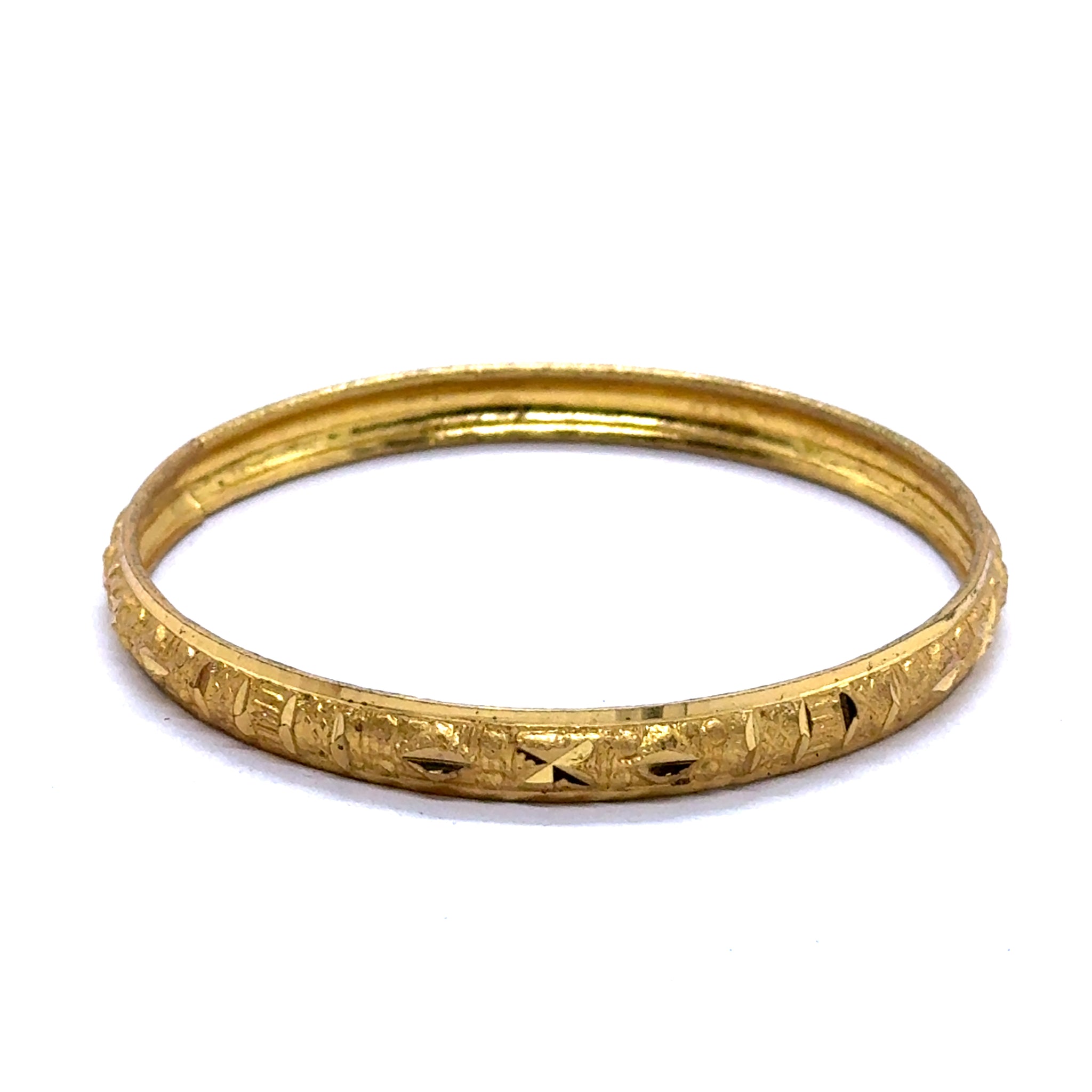 Textured Yellow Gold Plated metal Bangles with Classic Geometric Motifs and Hand-Engraved Detailing