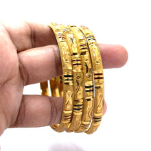 Ethnic Yellow Gold Plated metal Bangles Featuring Engraved Geometry and Heritage-Inspired Texture