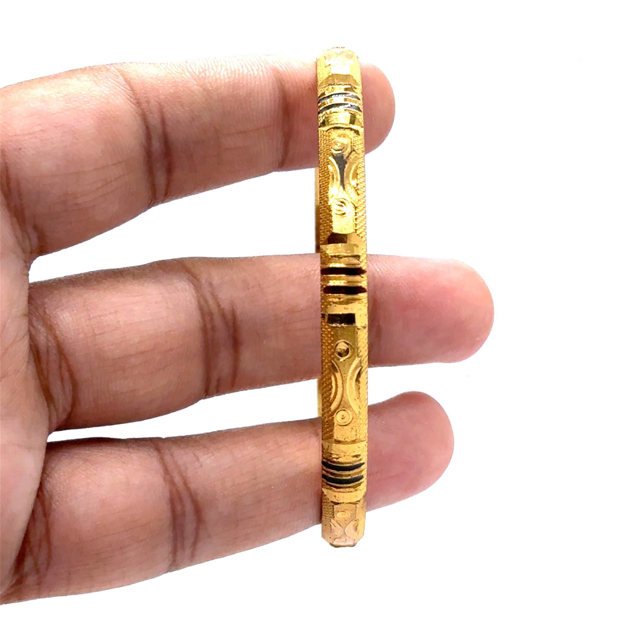 Ethnic Yellow Gold Plated metal Bangles Featuring Engraved Geometry and Heritage-Inspired Texture