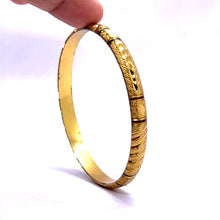 Traditional Yellow Gold Plated metal Bangles with Intricate Engraving and Symmetrical Geometric Textures