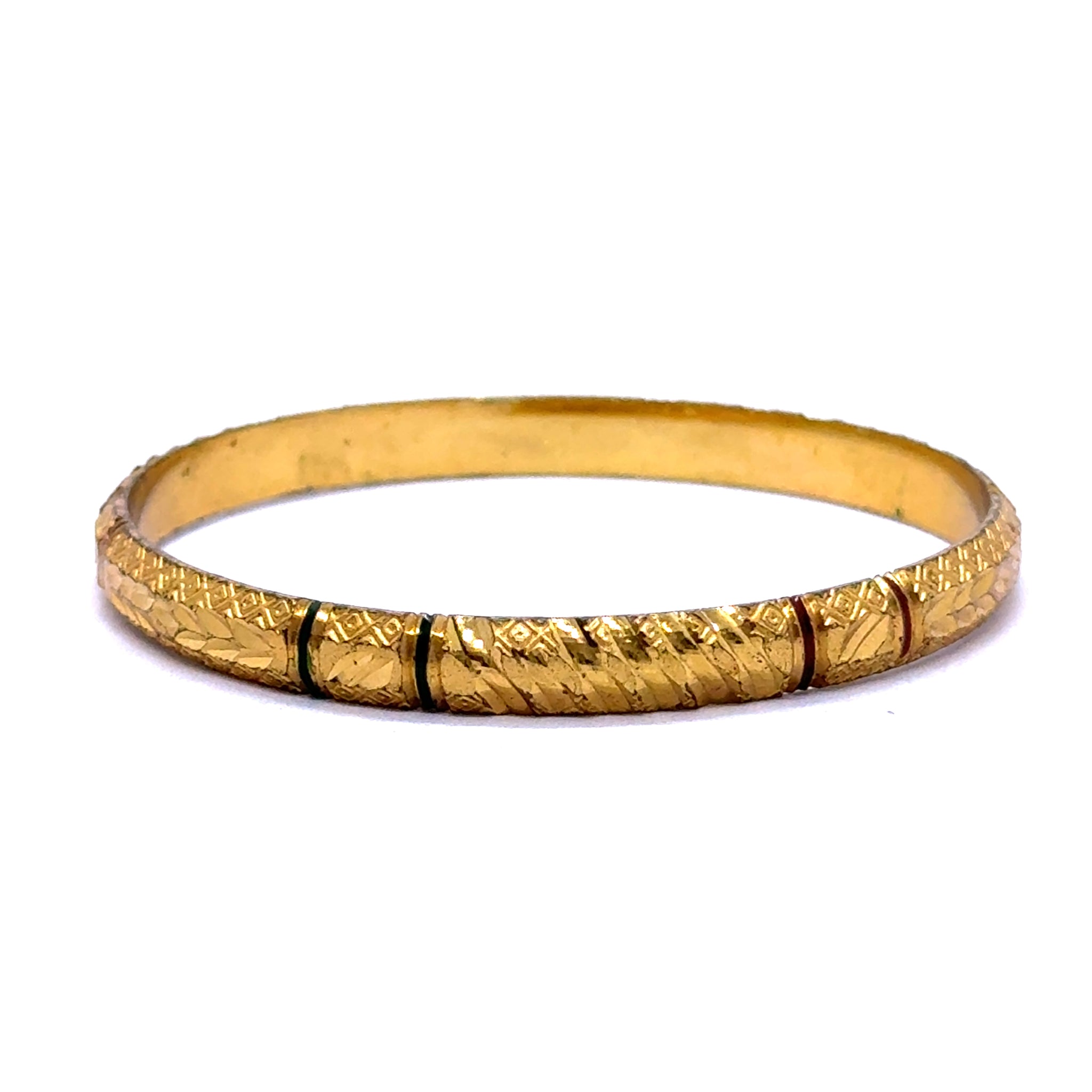 Traditional Yellow Gold Plated metal Bangles with Intricate Engraving and Symmetrical Geometric Textures
