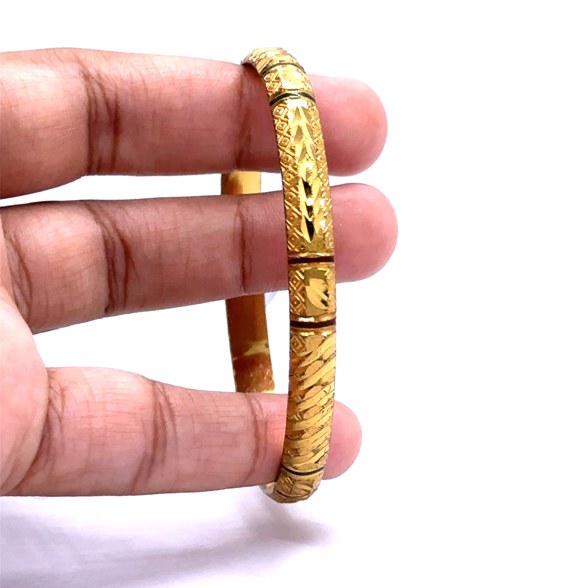 Traditional Yellow Gold Plated metal Bangles with Intricate Engraving and Symmetrical Geometric Textures