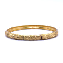Set of Yellow Gold Plated metal Bangles with Artistic Engraved Segments and Classic Geometric Patterns