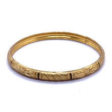 Set of Yellow Gold Plated metal Bangles with Artistic Engraved Segments and Classic Geometric Patterns