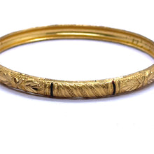 Set of Yellow Gold Plated metal Bangles with Artistic Engraved Segments and Classic Geometric Patterns