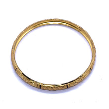 Set of Yellow Gold Plated metal Bangles with Artistic Engraved Segments and Classic Geometric Patterns