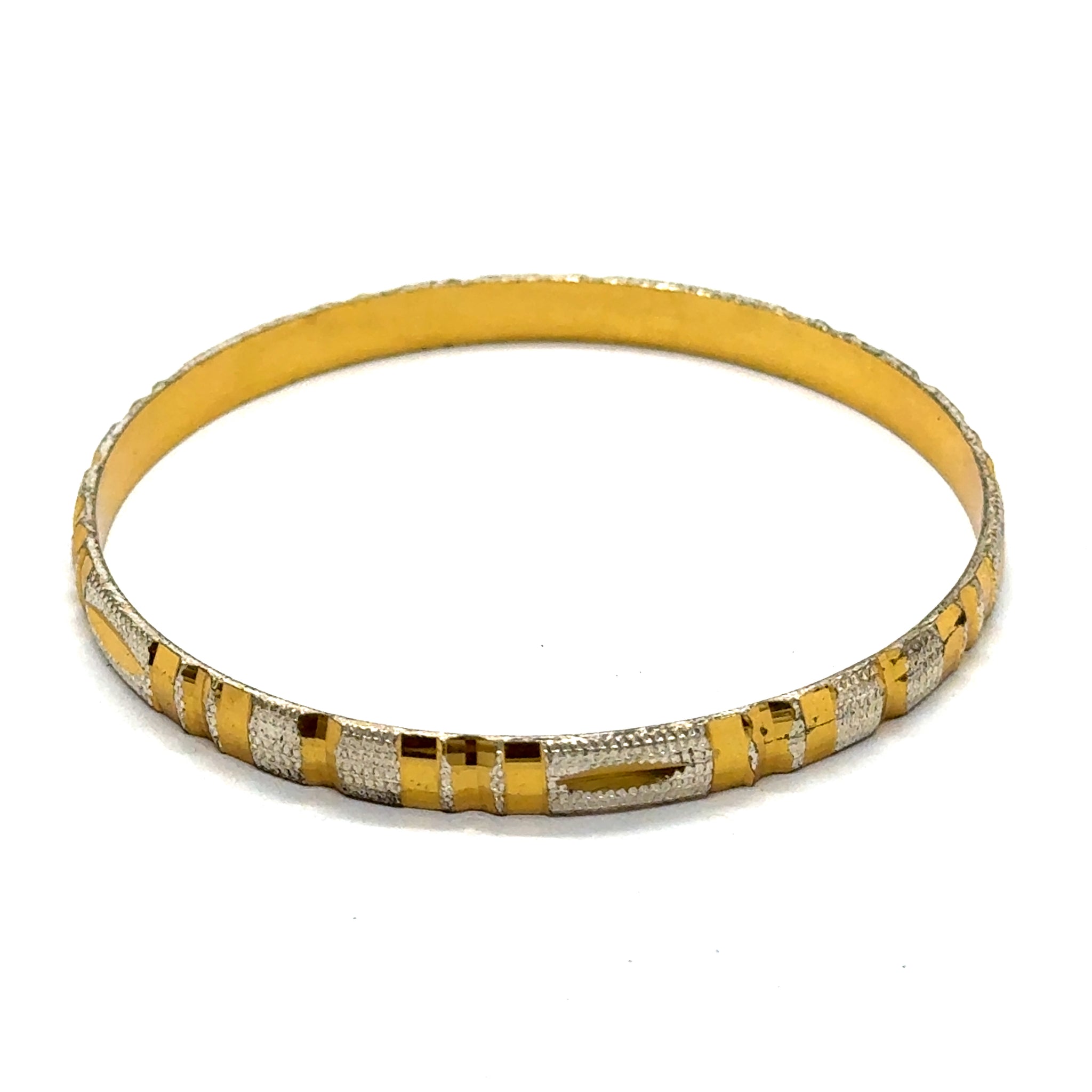 Statement White Yellow Gold Plated metal Bangles with Bold Patterns and Timeless Traditional Engraving
