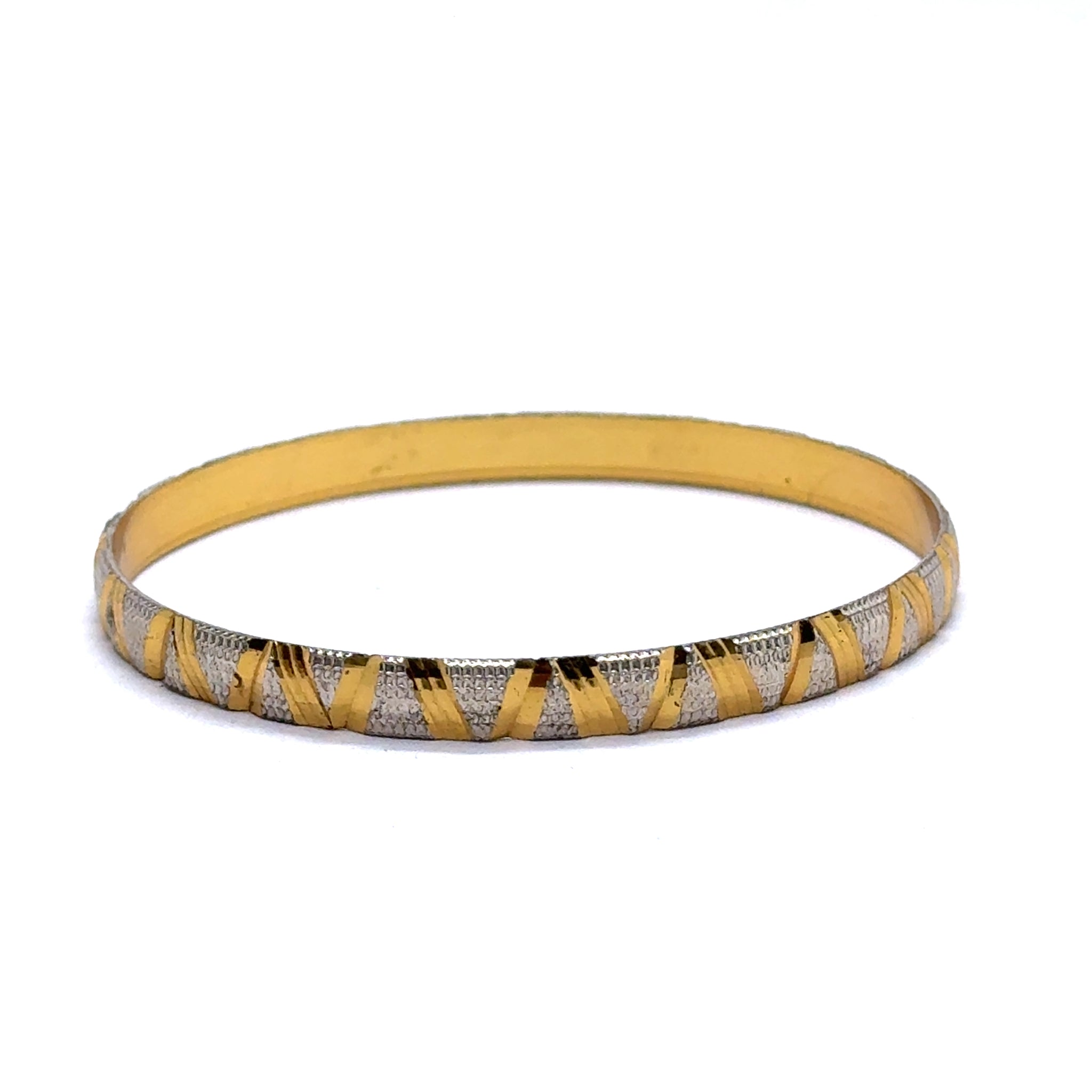 Traditional White Yellow Gold Plated metal Bangles with Engraved Segments and Intricate Geometric Motifs