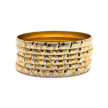 Engraved White Yellow Gold Plated metal Bangles with with Intricate Geometric Patterns