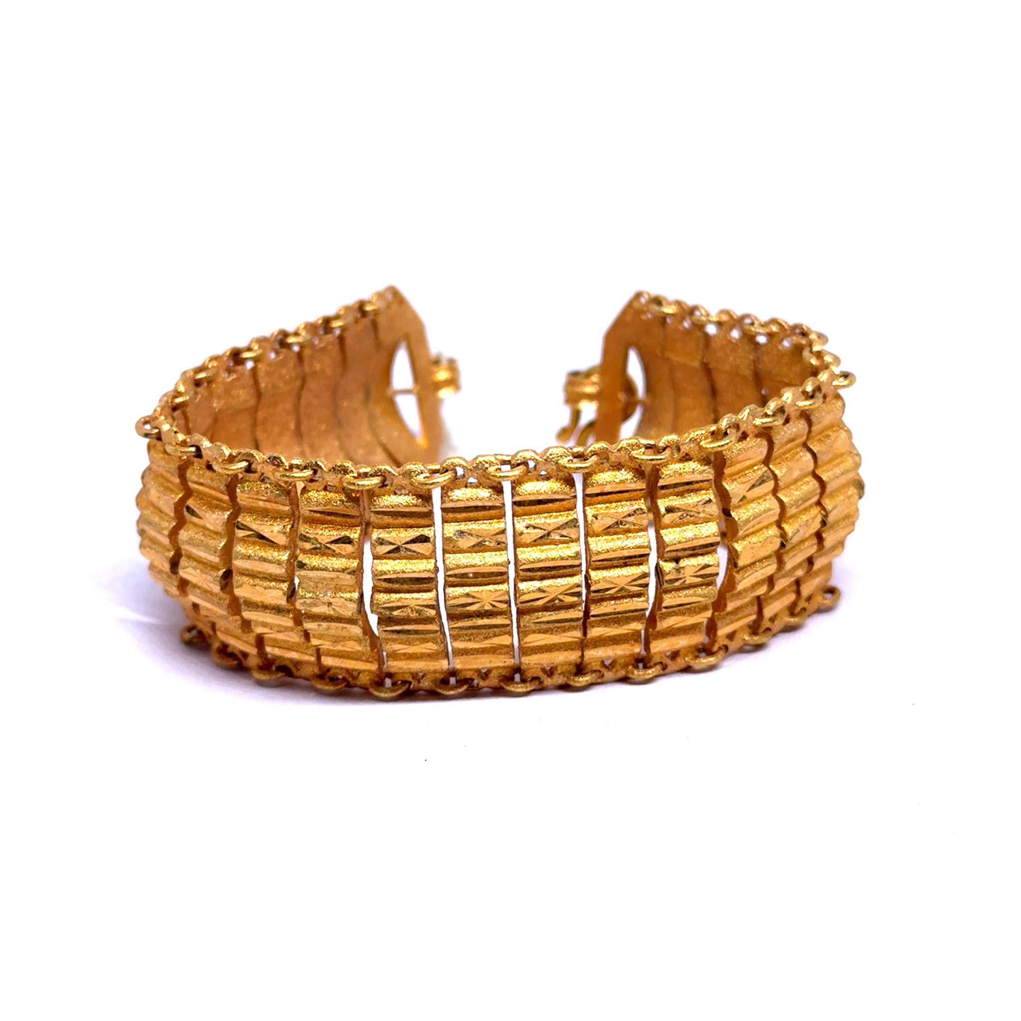Yellow Micron Gold Plated Star Bracelet – Geometric Textured Linked Edge Detail