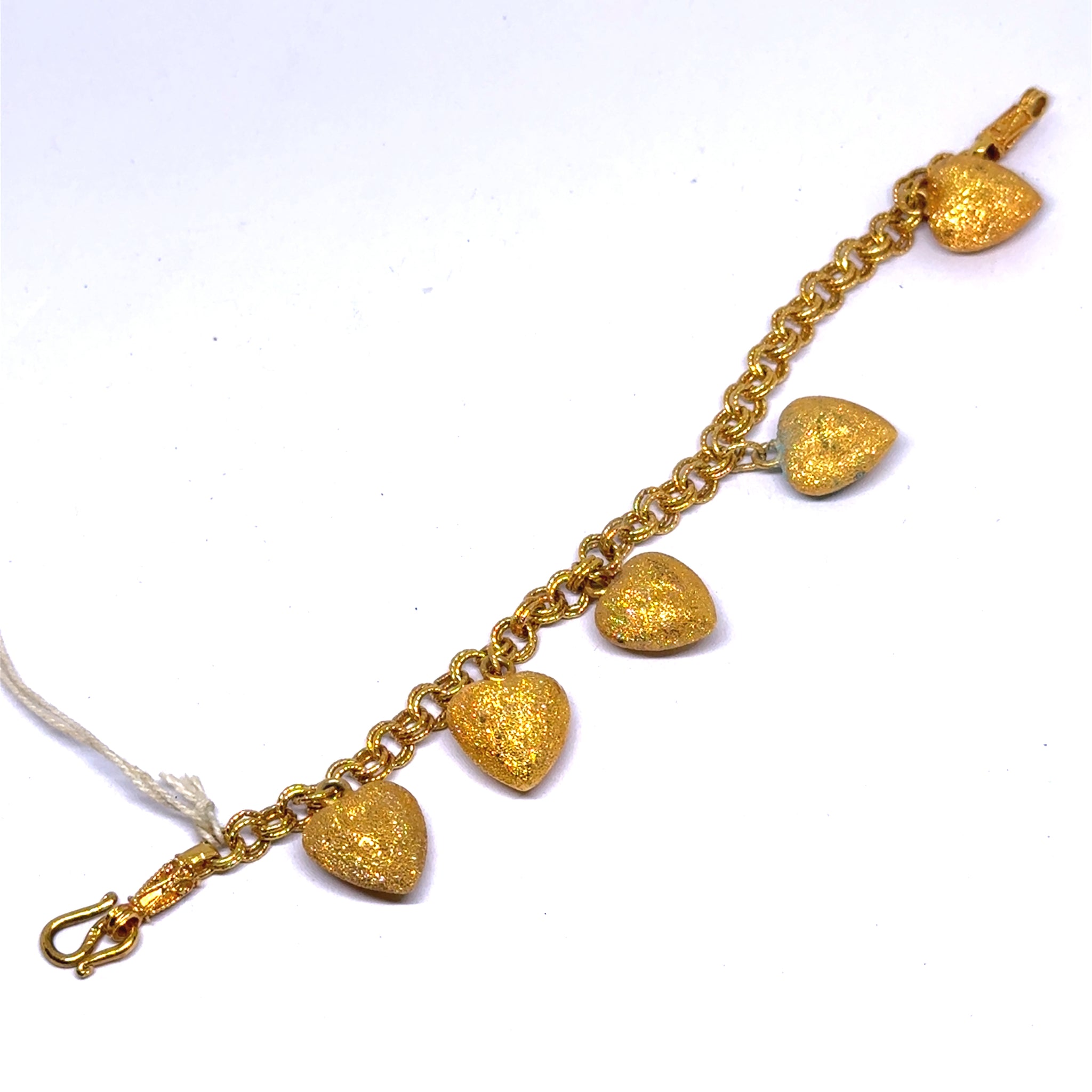 Yellow Gold Plated Delicate Linked Chain Bracelet – Micron Gold Sand‑Brass Hearts