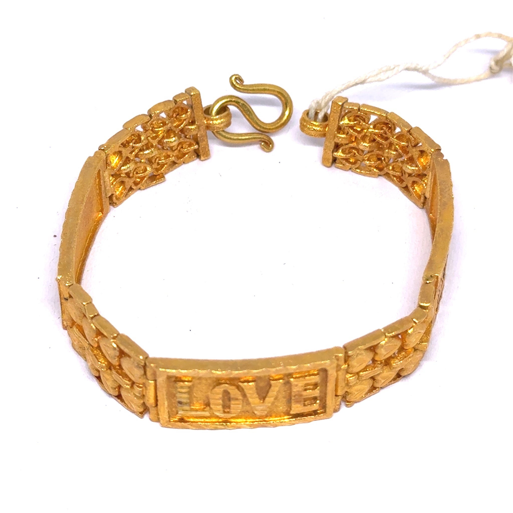 Yellow Gold Micron Plated Bracelet – Engraved Love Initials & Heart Motifs