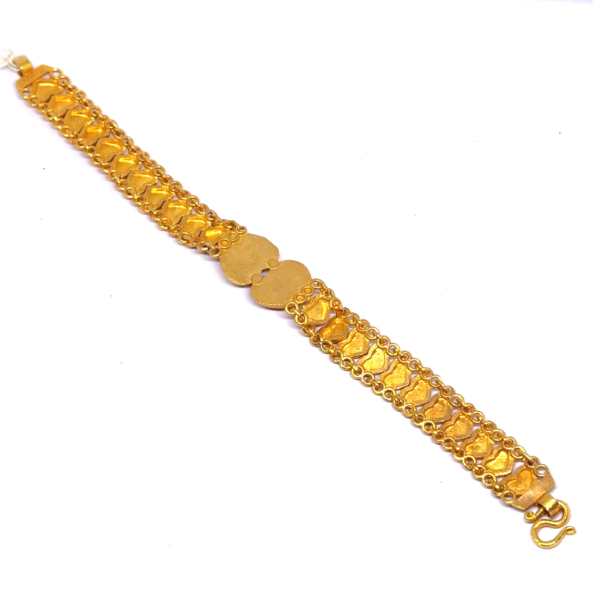 Yellow Gold Micron Plated Bracelet – Engraved Hearts & Layered Chain Design