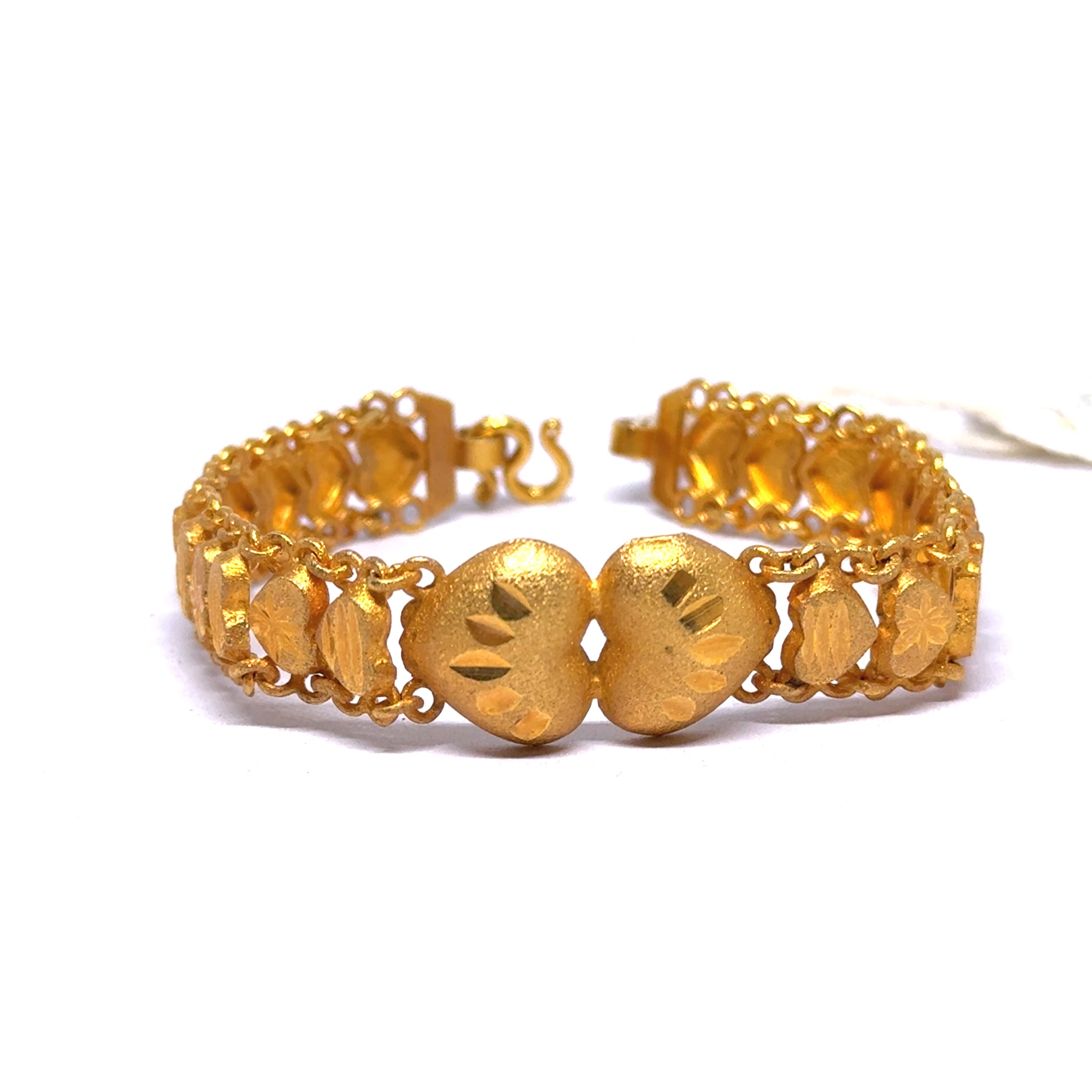 Yellow Gold Micron Plated Bracelet – Engraved Hearts & Layered Chain Design