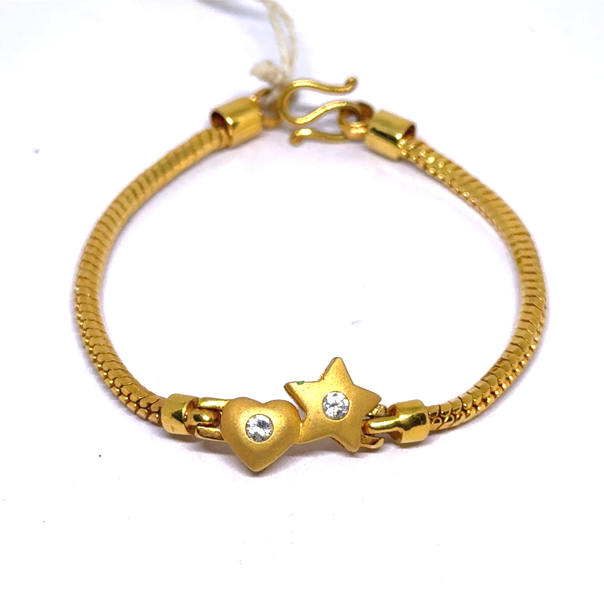 Yellow Gold Micron Plated Snake Chain Bracelet – Heart & Star Charms with CZ Sparkle