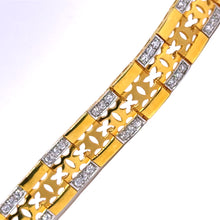 Yellow Gold CZ Floral Link Bracelet – Elegant Unisex Style with Polished Finish