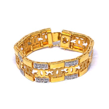 Yellow Gold CZ Floral Link Bracelet – Elegant Unisex Style with Polished Finish