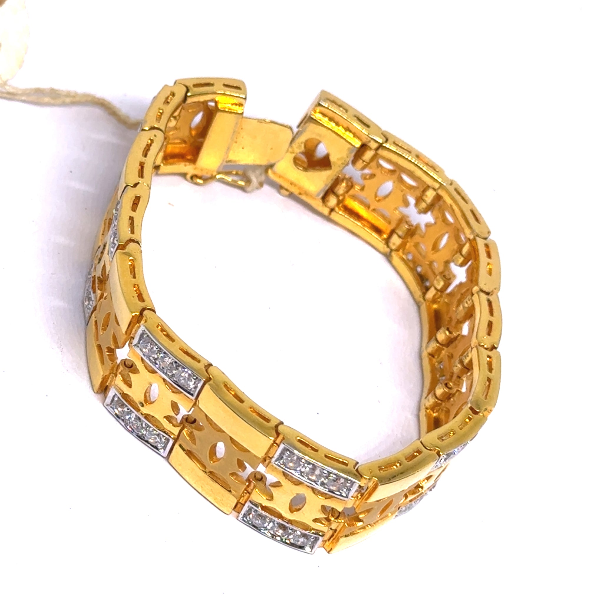 Yellow Gold CZ Floral Link Bracelet – Elegant Unisex Style with Polished Finish
