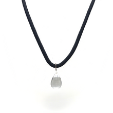 White Crystal Stone 14mm Drop Shape With Black Twisted Cord Pendant Necklace Known For Clarity Positivity And Balance