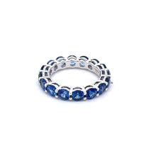 18K White Gold Ring 4mm Gemstone Natural Blue Sapphire Full Eternity Band Jewelry