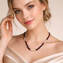 Natural Garnet Tyre Pearl Oval Rice Smooth Gemstone Necklace