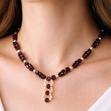Natural Garnet Button with Rice Pearl Birthstone Necklace