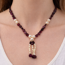 Natural Garnet Button & Pearl Plain Gemstone Necklace