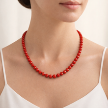 Natural Coral Plain 5mm Ball Gemstone Necklace Jewelry