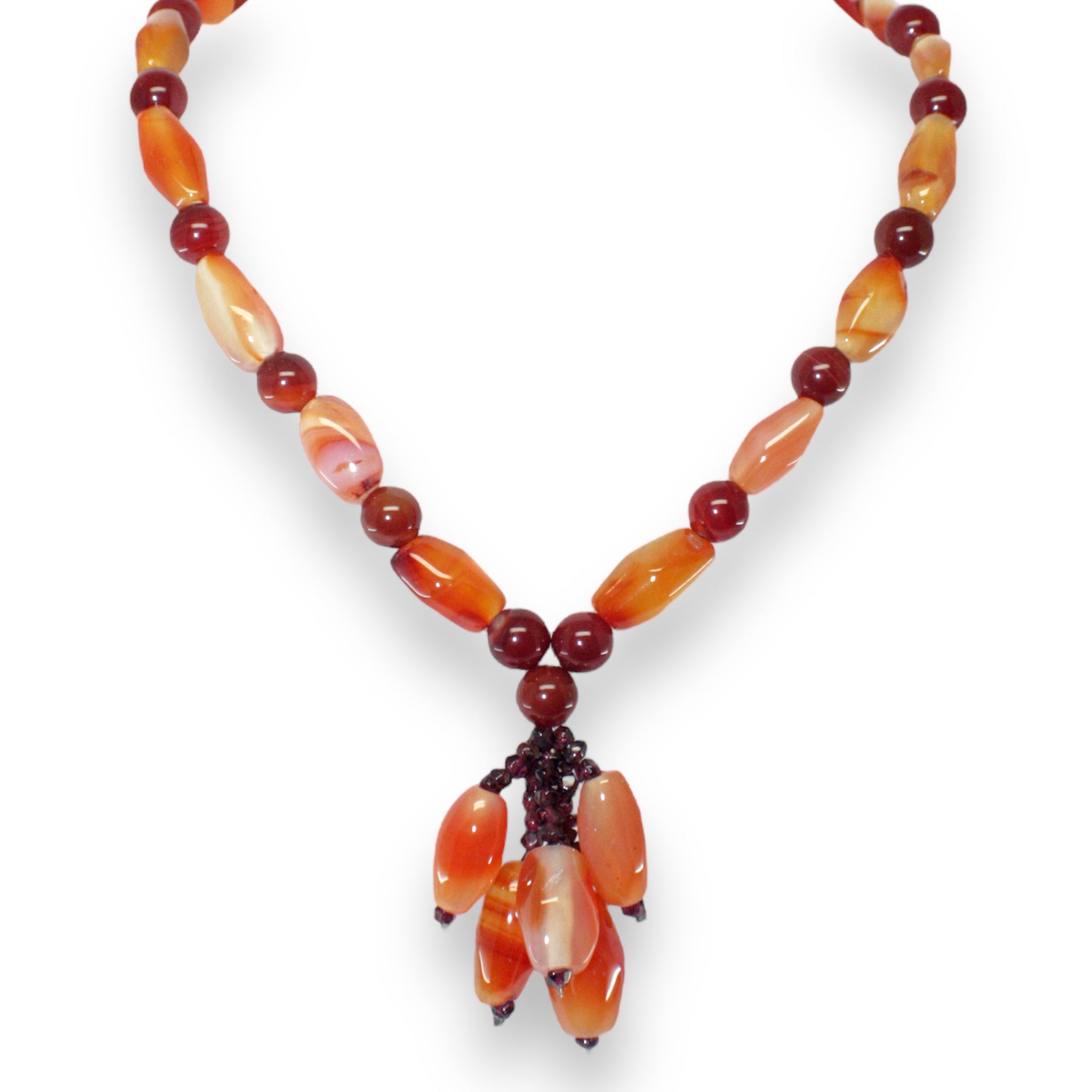 Natural Carnelian Balloon & Garnet Gemstone 15.5 inch Necklace Jewelry