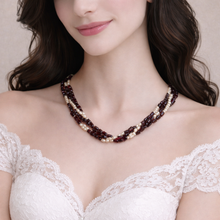 Natural Garnet Chobra & Pearl Rice Plain Gemstone Necklace