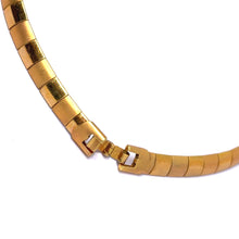 Gold Plated Classic Matte and Shiny Square Linked Choker Jewelry