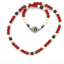 Natural Coral & Garnet Pearl Chakras Gemstone Necklace