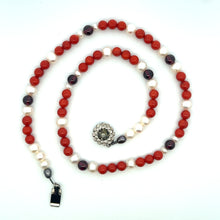 Natural Coral & Garnet Pearl Chakras Gemstone Necklace