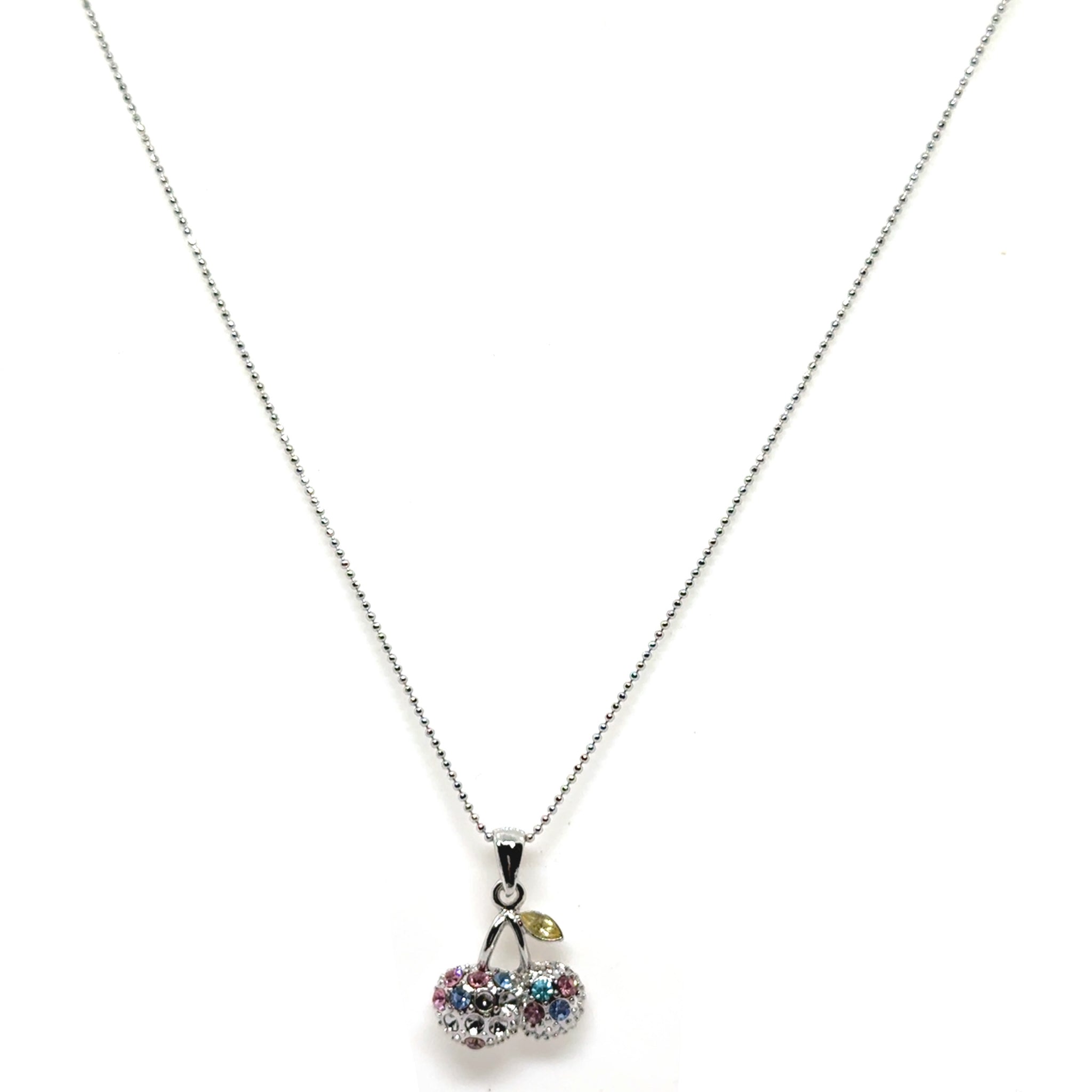 Cherry Fruit Pendant Necklace with Multicolor Crystals – Playful and Trendy Jewelry