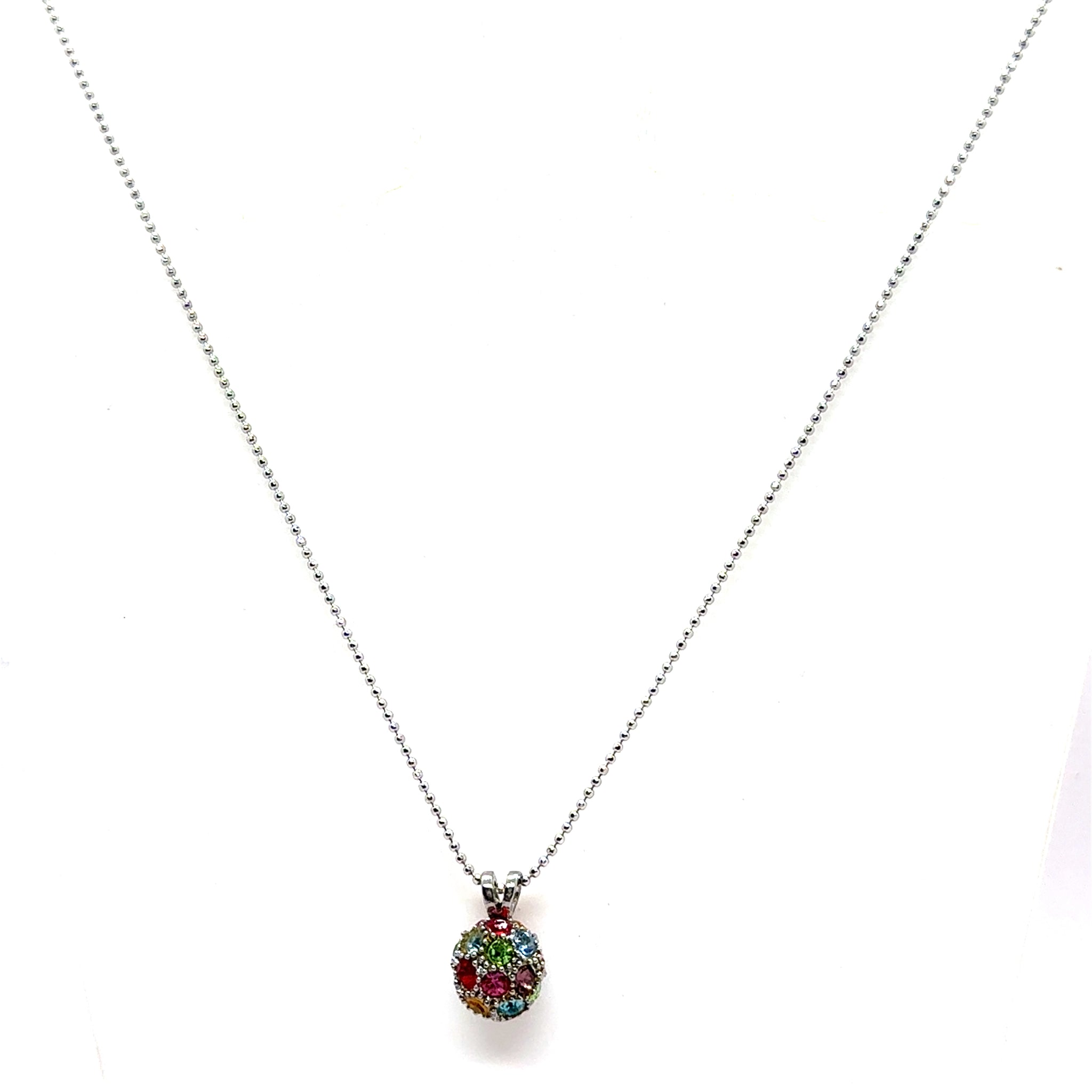 Colorful Rhinestone Ball Pendant Beaded Chain Necklace – Vibrant Sparkle Fashion Accessory