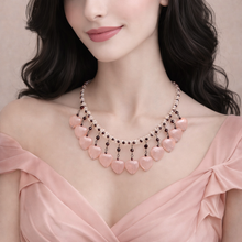 Natural Rose Quartz & Garnet Rondelle Facet Beads Semiprecious Necklace