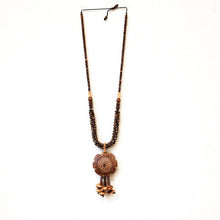 Natural Handmade Dark Coconut Shell Floral Carved Necklace Unique Tassels Jewelry