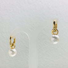 18K Yellow Gold Natural Pearl and Diamond 'C' Drop Hoop Earrings | Timeless Classic Minimalist Jewelry