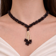 Natural Garnet Drop & Pearl Rice Birthstone Necklace Jewelry