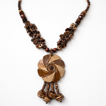 Natural Handmade Unique Spiral Design Coconut Shell Statement Necklace with Tassels Jewelry