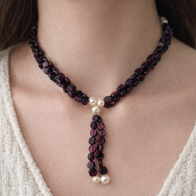 Natural Garnet Button 6mm & Pearl Plain Gemstone Necklace