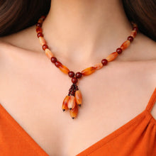 Natural Carnelian Balloon & Garnet Gemstone 15.5 inch Necklace Jewelry