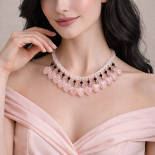Natural Rose Quartz Rondelle Facet Beads & Garnet Semiprecious Necklace
