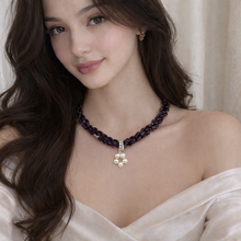 Natural Garnet & Plain Pearl Twisted Fancy Gemstone Necklace