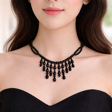 Natural Black Onyx Drop Rondelle Facet Cut Semiprecious Necklace