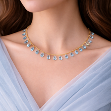 Natural Topaz 925 Silver Necklace Drop Briolette Cut Top Sky Blue Color | 60 Pcs 80 Carats | 14.1 Inch Length Handmade Gemstone Jewelry